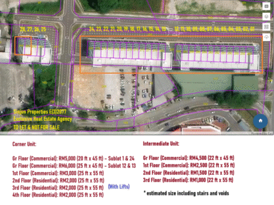 5 storey shop Corners with Lift Hospital Umum Sarawak for RENT