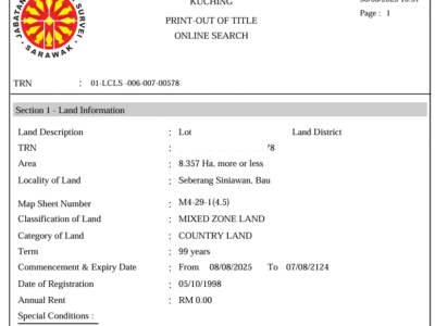 20 Acre Agriculture Land nearby Borneo Farm Siniawan-Bau Kuching For SALE