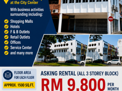 FOR RENT: 3 STOREY CORNER SHOP UNIT AT CITY CENTER, MIRI