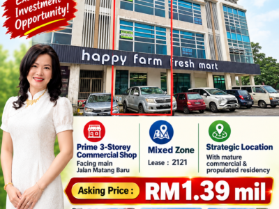 Prime 3-storey Commercial shop facing main Jalan Matang Baru, Kuching FOR SALE